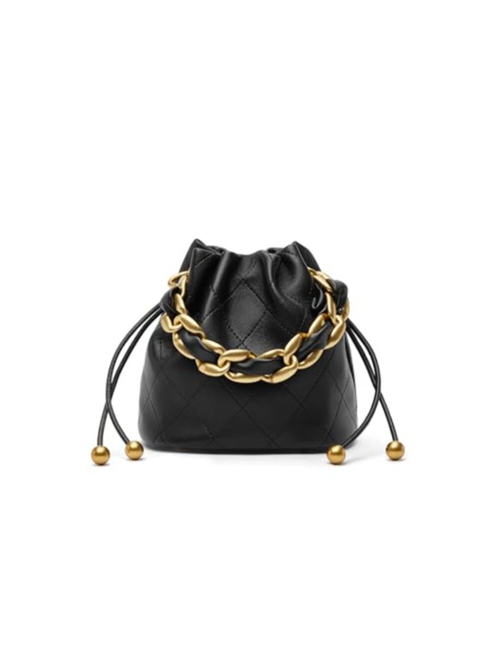 Small Quilted Lambskin Leather Drawstring Bucket Crossbody Shoulder Bag